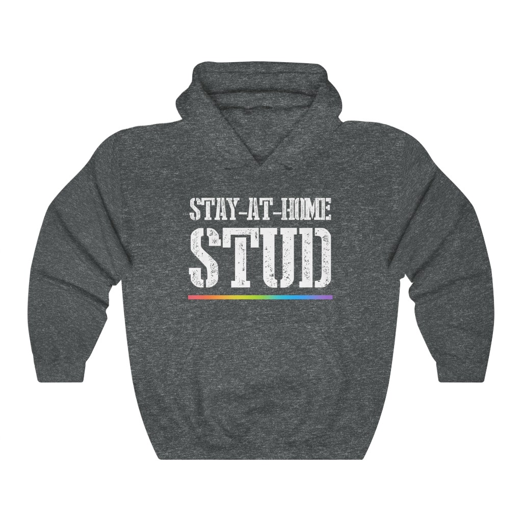 Stay At Home Stud Rainbow Hooded Sweatshirt | LGBTQ+ T-Shirt Gift, Lesbian Femme Stud, Pride Shirt, Love is Love, LGBT Gift Gay Bisexual Trans Queer BIPOC Human Rights Rainbow Gift, Soft black blue green