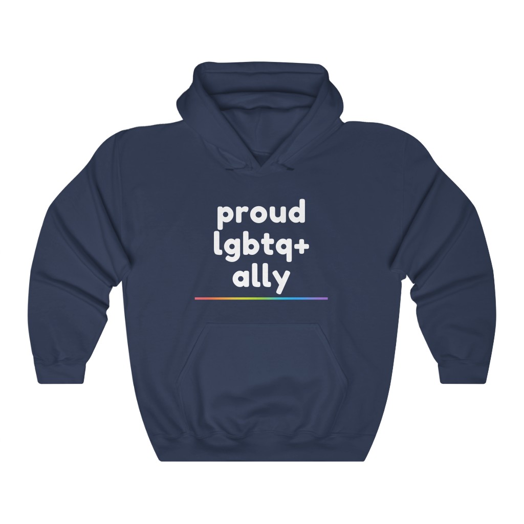 Proud LGBTQ+ Ally Rainbow Sweatshirt | LGBTQ+ Rainbow Ally T-Shirt Gift, Pride Shirt, Love is Love, LGBT Gift Lesbian Gay Bisexual Trans Queer BIPOC Human Rights Rainbow Gift, Soft black blue green