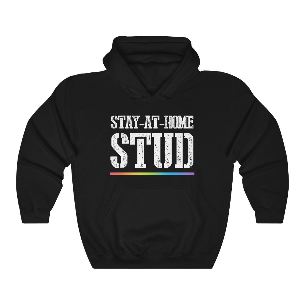 Stay At Home Stud Rainbow Hooded Sweatshirt | LGBTQ+ T-Shirt Gift, Lesbian Femme Stud, Pride Shirt, Love is Love, LGBT Gift Gay Bisexual Trans Queer BIPOC Human Rights Rainbow Gift, Soft black blue green - Image 2