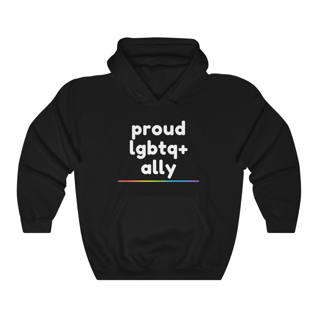 Proud LGBTQ+ Ally Rainbow Sweatshirt | LGBTQ+ Rainbow Ally T-Shirt Gift, Pride Shirt, Love is Love, LGBT Gift Lesbian Gay Bisexual Trans Queer BIPOC Human Rights Rainbow Gift, Soft black blue green - Image 2