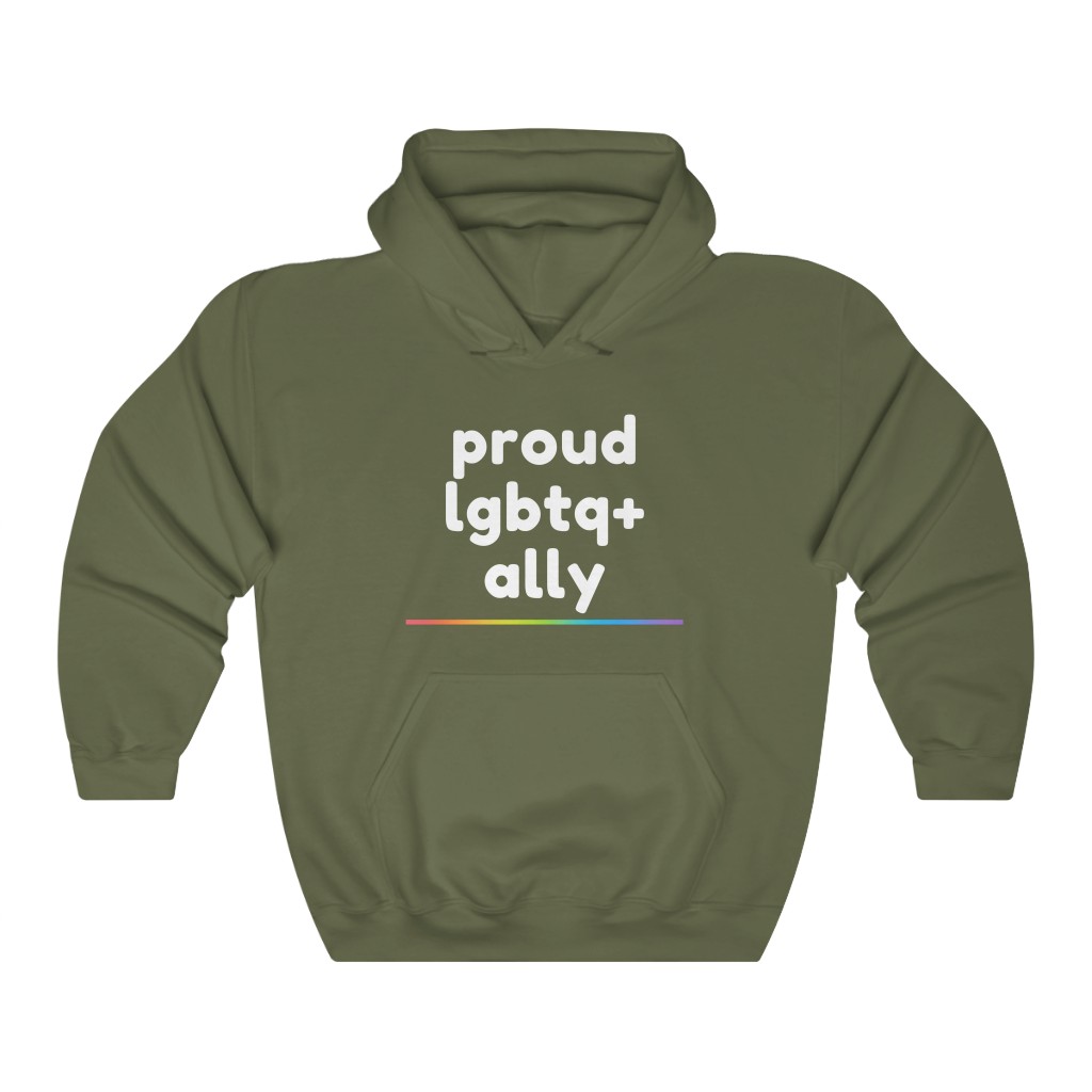Proud LGBTQ+ Ally Rainbow Sweatshirt | LGBTQ+ Rainbow Ally T-Shirt Gift, Pride Shirt, Love is Love, LGBT Gift Lesbian Gay Bisexual Trans Queer BIPOC Human Rights Rainbow Gift, Soft black blue green - Image 4