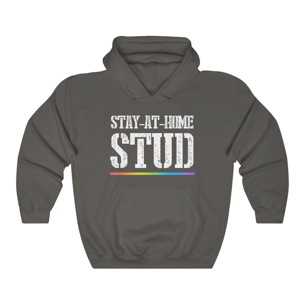 Stay At Home Stud Rainbow Hooded Sweatshirt | LGBTQ+ T-Shirt Gift, Lesbian Femme Stud, Pride Shirt, Love is Love, LGBT Gift Gay Bisexual Trans Queer BIPOC Human Rights Rainbow Gift, Soft black blue green - Image 3