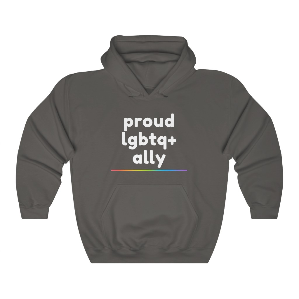 Proud LGBTQ+ Ally Rainbow Sweatshirt | LGBTQ+ Rainbow Ally T-Shirt Gift, Pride Shirt, Love is Love, LGBT Gift Lesbian Gay Bisexual Trans Queer BIPOC Human Rights Rainbow Gift, Soft black blue green - Image 3