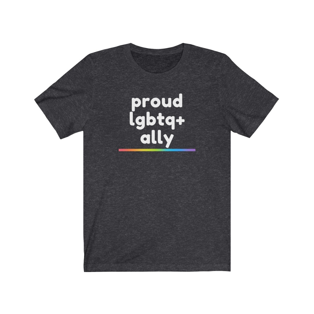 Proud LGBTQ+ Ally Rainbow T-Shirt | LGBTQ+ Rainbow Ally T-Shirt Gift, Pride Shirt, Love is Love, LGBT Gift Lesbian Gay Bisexual Trans Queer BIPOC Human Rights Rainbow Gift, Soft black blue green - Image 6