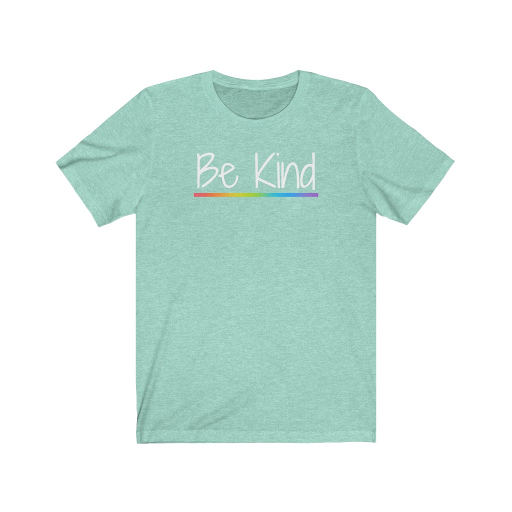 Be Kind Rainbow T-Shirt | LGBTQ+ Rainbow T-Shirt Gift, Pride Shirt, Love is Love, LGBT Gift Lesbian Gay Bisexual Trans Queer BIPOC Human Rights Rainbow Gift, Soft black blue green - Image 4