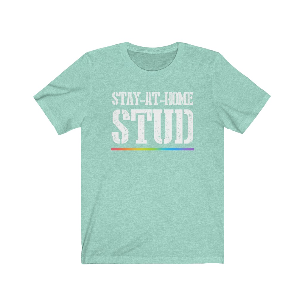 Stay At Home Stud Rainbow T-Shirt | LGBTQ+ T-Shirt Gift, Lesbian Femme Stud, Pride Shirt, Love is Love, LGBT Gift Gay Bisexual Trans Queer BIPOC Human Rights Rainbow Gift, Soft black blue green - Image 4