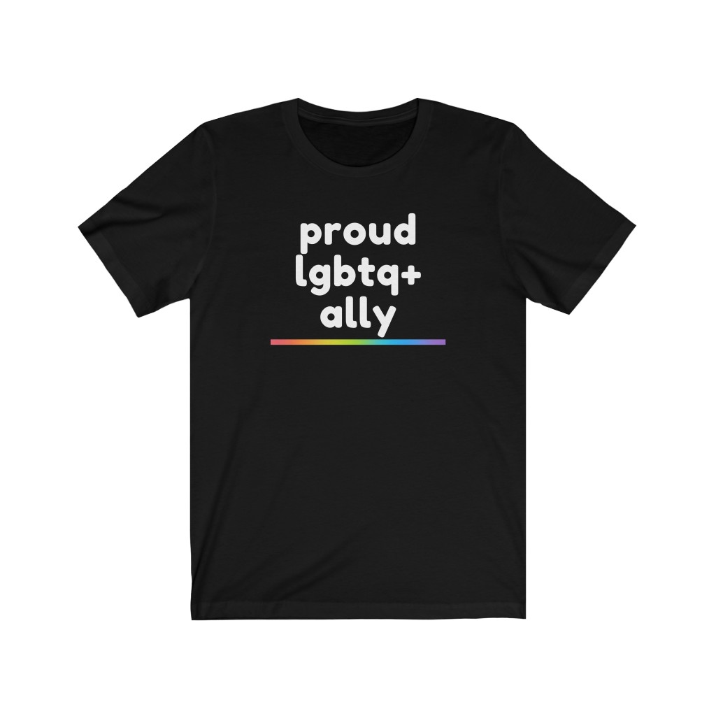 Proud LGBTQ+ Ally Rainbow T-Shirt | LGBTQ+ Rainbow Ally T-Shirt Gift, Pride Shirt, Love is Love, LGBT Gift Lesbian Gay Bisexual Trans Queer BIPOC Human Rights Rainbow Gift, Soft black blue green - Image 3