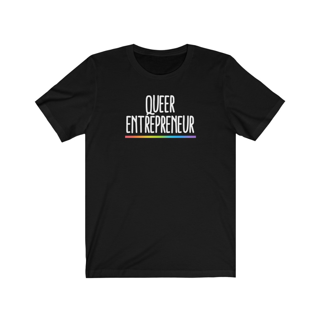 Queer Entrepreneur T-Shirt | LGBT Business Owner Lesbian Gay Bisexual Trans Queer BIPOC Human Rights Rainbow Gift, Soft black blue green - Image 4