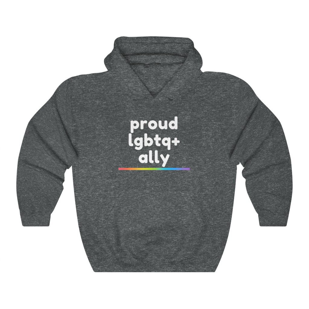 Proud LGBTQ+ Ally Rainbow Sweatshirt | LGBTQ+ Rainbow Ally T-Shirt Gift, Pride Shirt, Love is Love, LGBT Gift Lesbian Gay Bisexual Trans Queer BIPOC Human Rights Rainbow Gift, Soft black blue green
