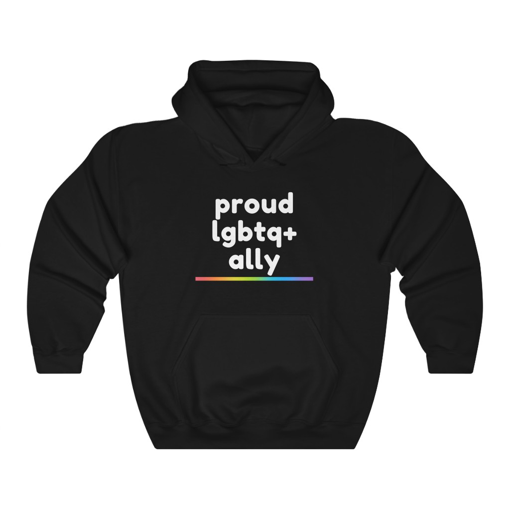 Proud LGBTQ+ Ally Rainbow Sweatshirt | LGBTQ+ Rainbow Ally T-Shirt Gift, Pride Shirt, Love is Love, LGBT Gift Lesbian Gay Bisexual Trans Queer BIPOC Human Rights Rainbow Gift, Soft black blue green - Image 2