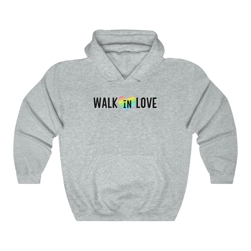 Walk In Love Rainbow Heart Sweatshirt | LGBTQ+ Rainbow Ally Gift, Pride Shirt, Love is Love, LGBT Gift Lesbian Gay Bisexual Trans Queer BIPOC Human Rights Rainbow Gift, Soft black blue green