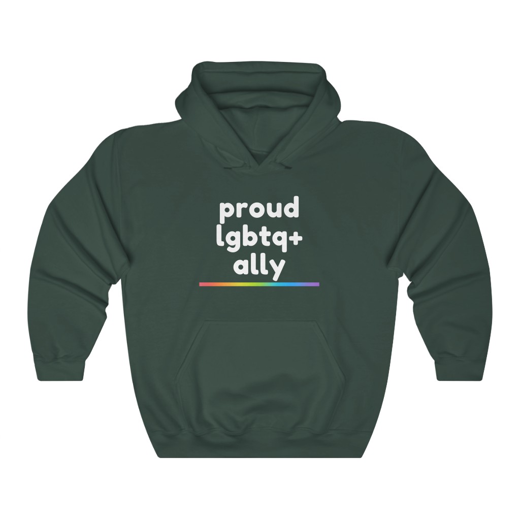 Proud LGBTQ+ Ally Rainbow Sweatshirt | LGBTQ+ Rainbow Ally T-Shirt Gift, Pride Shirt, Love is Love, LGBT Gift Lesbian Gay Bisexual Trans Queer BIPOC Human Rights Rainbow Gift, Soft black blue green - Image 3