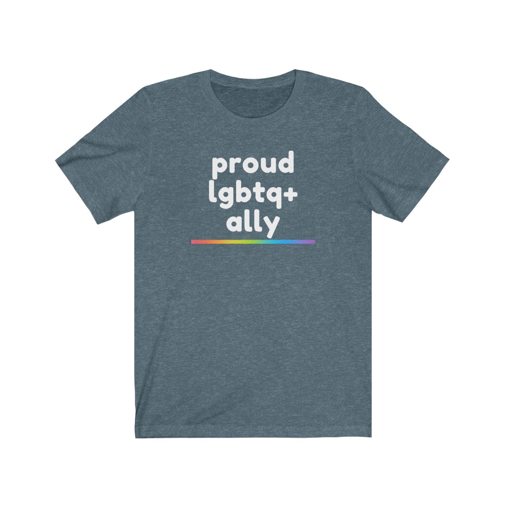 Proud LGBTQ+ Ally Rainbow T-Shirt | LGBTQ+ Rainbow Ally T-Shirt Gift, Pride Shirt, Love is Love, LGBT Gift Lesbian Gay Bisexual Trans Queer BIPOC Human Rights Rainbow Gift, Soft black blue green - Image 5