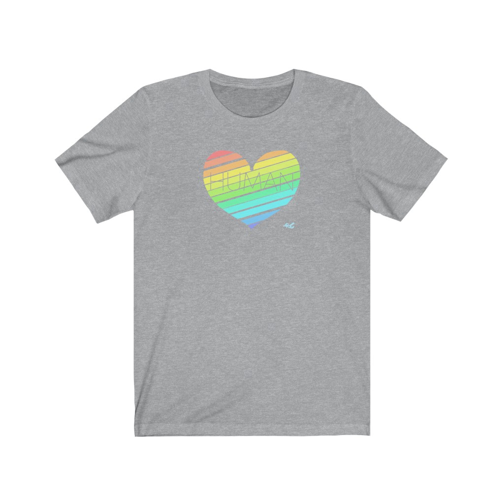 Human Rainbow Heart T-Shirt | LGBTQ+ Rainbow T-Shirt Gift, Pride Shirt, Love is Love, LGBT Gift Lesbian Gay Bisexual Trans Queer BIPOC Human Rights Rainbow Gift, Soft black blue green - Image 6