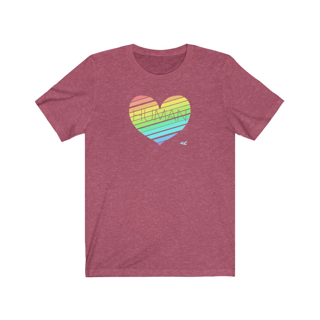 Human Rainbow Heart T-Shirt | LGBTQ+ Rainbow T-Shirt Gift, Pride Shirt, Love is Love, LGBT Gift Lesbian Gay Bisexual Trans Queer BIPOC Human Rights Rainbow Gift, Soft black blue green - Image 8