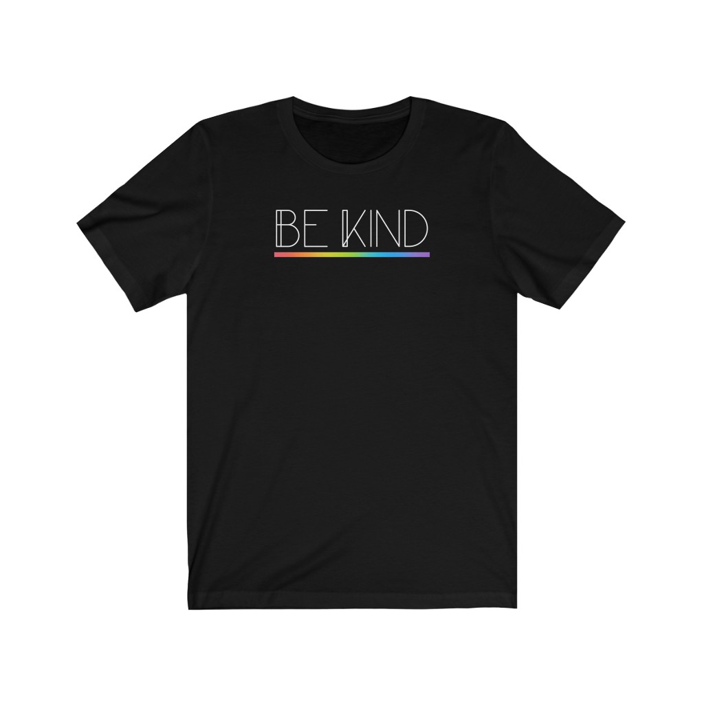 Be Kind Rainbow T-Shirt | LGBTQ+ Rainbow T-Shirt Gift, Pride Shirt, Love is Love, LGBT Gift Lesbian Gay Bisexual Trans Queer BIPOC Human Rights Rainbow Gift, Soft black blue green - Image 3
